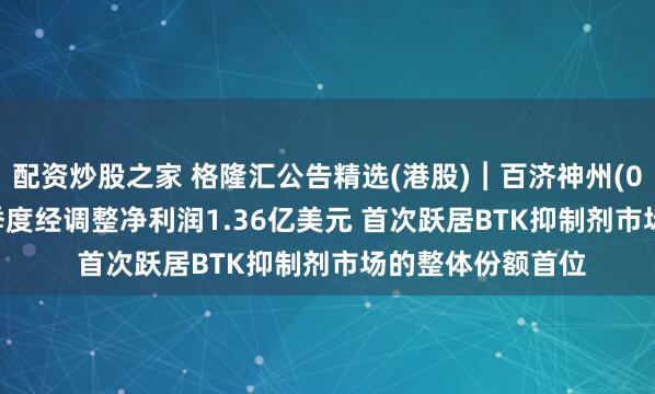 配资炒股之家 格隆汇公告精选(港股)︱百济神州(06160.HK)第一季度经调整净利润1.36亿美元 首次跃居BTK抑制剂市场的整体份额首位